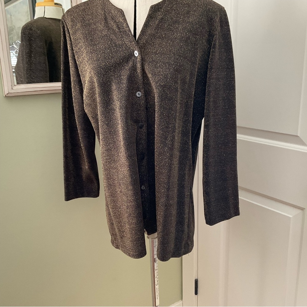 ENCORE, GOLD & BLACK METALLIC CARDIGAN/BLOUSE, SIZE: 1X
